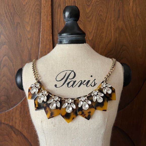 J. Crew tortoise and crystal statement necklace. - Picture 1 of 4